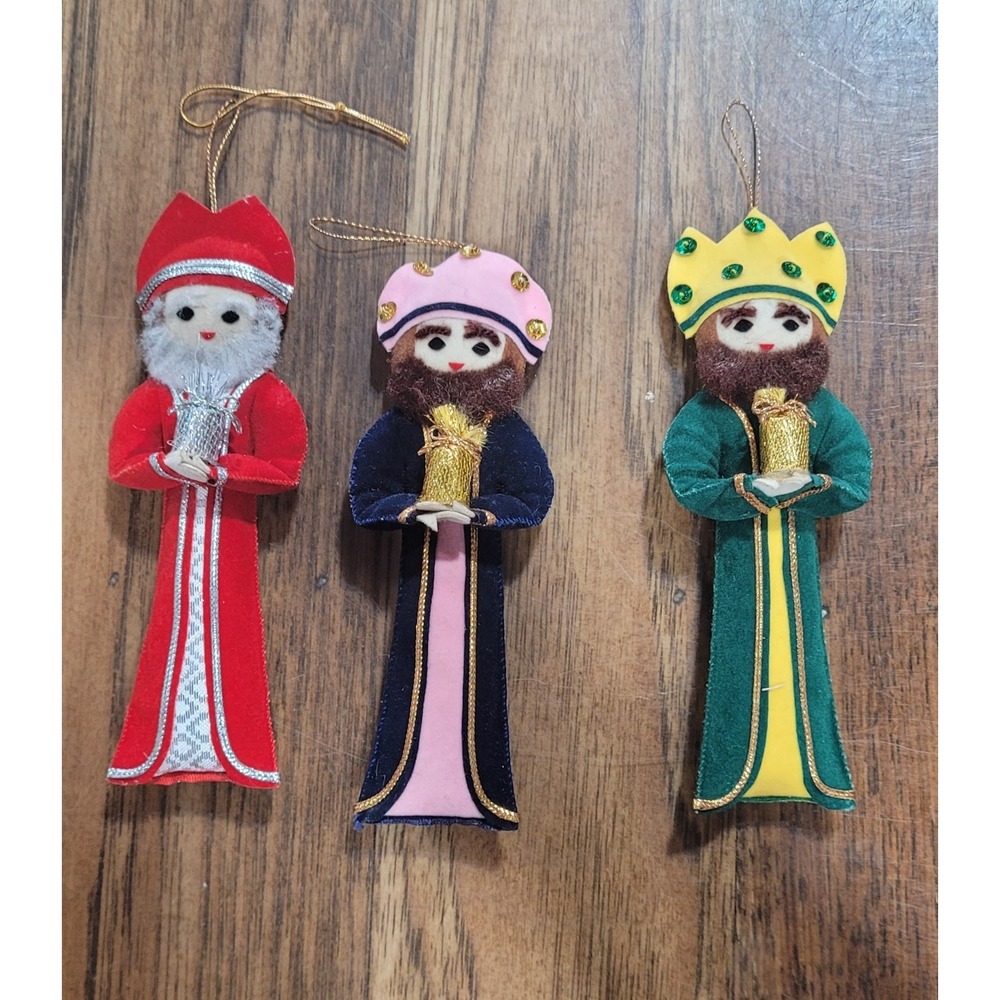 Vintage 3 Wisemen felt and fabric ornaments